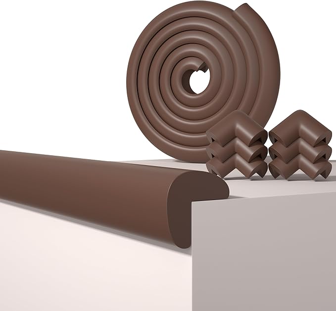 Baby Proof Edge Corner Protector, 6.56FT 0.47''Th L-Shape Furniture Corner & Edge Safety Bumper with 6 Corners, Pre-Taped, Soft NBR Rubber Foam Desk Edge Cushion Wall Corner Protector(Dark Brown)