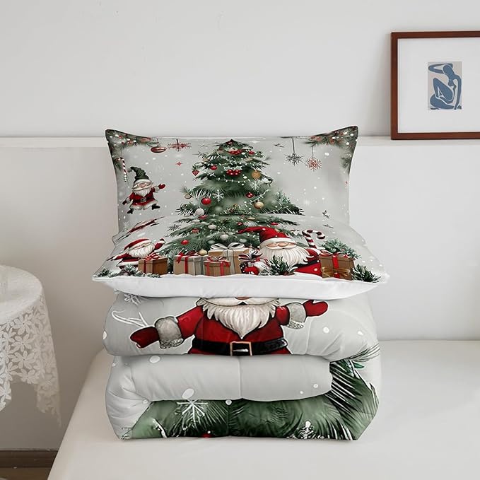 Merry Christmas Bedding Set Full Size,Christmas Tree Snowflake Comforter Set for Kids Boys Girls Room Decor,Santa Claus X'mas Theme Duvet Insert 3Pcs,Star Polka Dot Glitter Quilt Set,2 Pillowcases