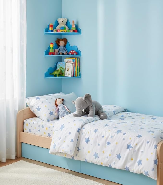 Cloud Wall Shelf Set of 3 Corner Hanging Shelf Nursery Book Shelf, Scalloped Design, Safe and Non-Toxic Sheet Wall-Mounted Background for Kids Bedroom, Toddler Room, Baby Room Decor
