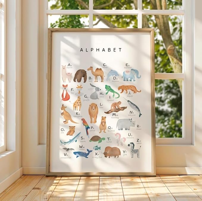 OZCONO Animal Alphabet Learning Poster, Vibrant ABC Wildlife Chart Kids, Playroom Wall Decor Art, Homeschool Education Guide (Unframed) (20x30)