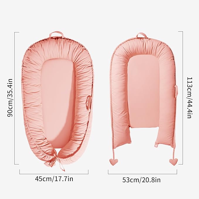 Baby Lounger - Baby Lounger for Newborn 0-24 Months, Soft Breathable Cotton Infant Lounger Cover, Portable Baby Nest for Travel, Newborn Essentials for Baby Girl (Pink)
