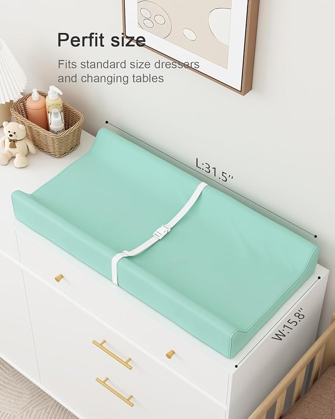 YACODAVO Wipeable Baby Changing Pad for Dresser and Table, Cozy Diaper Changing Pad with Waterproof & Wipe-Clean Leather Cover, Green