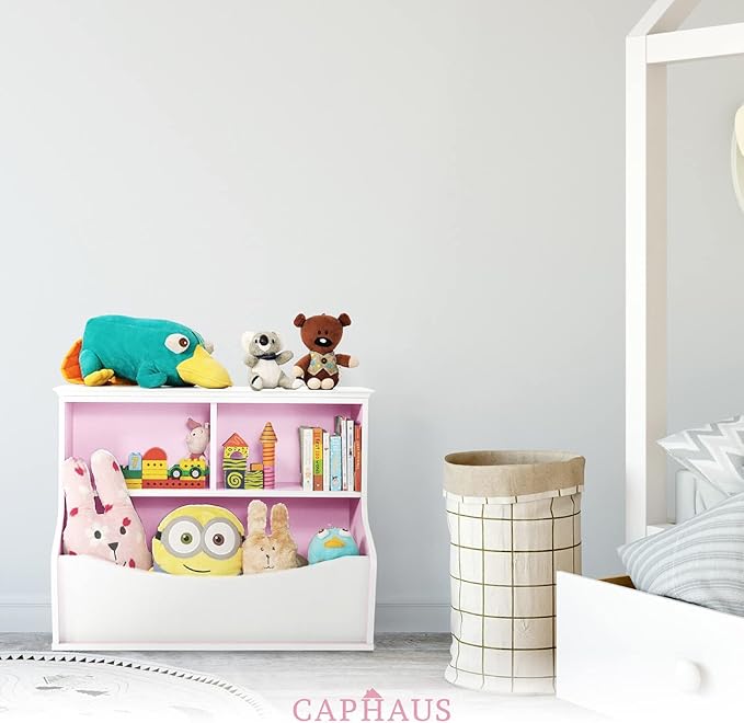 CAPHAUS Kids' Toy Storage Organizer, Open Storage Cubby, Multifunctional Book and Toy Storage Cabinet, Book and Toy Storage Shelf for Nursery, Playroom, Closet, Home Organization Toy Bookcase