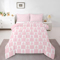 Feelyou Christmas Bedding Set Soft for Boys Girls, Checkered Comforter Set Queen Size Christmas Tree Duvet Quilt Microfiber Xmas Decorations Bedroom Decor Pink 3 Pcs with 2 Pillow Cases