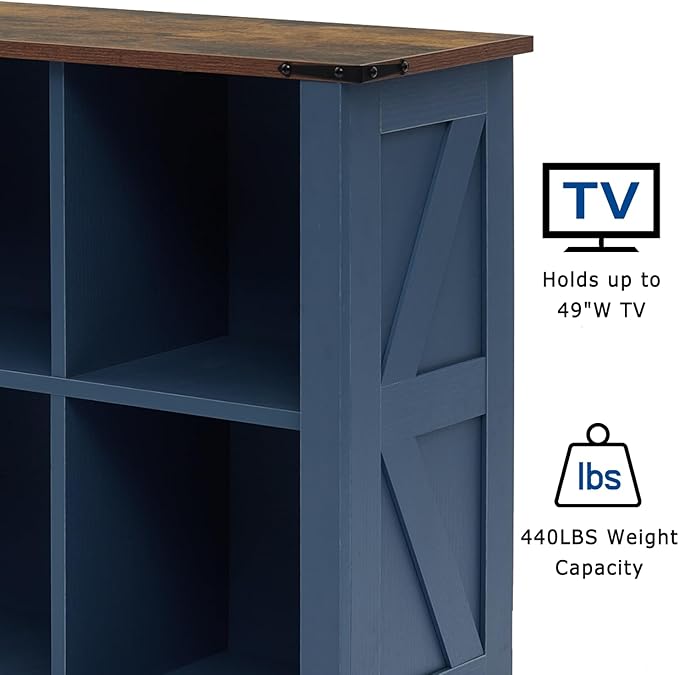 6 Cube Storage Organizer, 2 Tier Book Shelf with Led Lights, Farmhouse Book Shelves for Living Room, Horizontal Toy Storage Bookshelf, Wood Display Bookcase Cabinet for Bedroom, Office, Blue