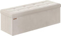 SONGMICS Mazie Collection - Storage Ottoman Bench, Foldable Foot Rest, 15 x 43 x 15 Inches, End of Bed Bench, Storage Chest, Load 660 lb, Living Room, Bedroom, Entryway, Cream White ULSF277W01