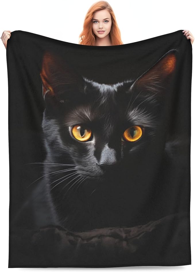 Cute Black Cat Blanket Gifts for Cat Lovers Girls Women Animal Kitten Flannel Throw Blankets for Home Couch Bed Sofa Soft Fuzzy Lightweight Decor Adults All Season 80x60 Inches