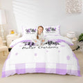 Manfei Xmas Trees Duvet Cover Set Queen Size, Purple Plaid Grid Snowflake Bedding Set for Kids Girls Room Decor, Christmas Theme Comforter Cover New Year Quilt Cover with 2 Pillowcases, No Comforter