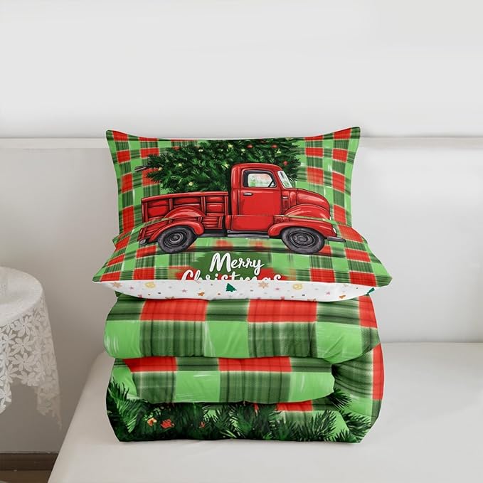 Feelyou Merry Christmas Comforter Set All Season Christmas Tree Bedding Set with 2 Pillow Cases Snowflake Microfiber Kids King Bedclothes Winter Bedroom Decor Duvet Quilt Breathable Soft