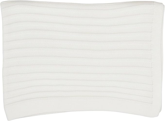 Baby Knit Blanket, 100% Cotton Ribble Patterns, Soft, Cozy, Lightweight Swaddle for Newborn & Infant Swaddling Beige Neutral, Perfect Baby Shower Ideas White 30x30