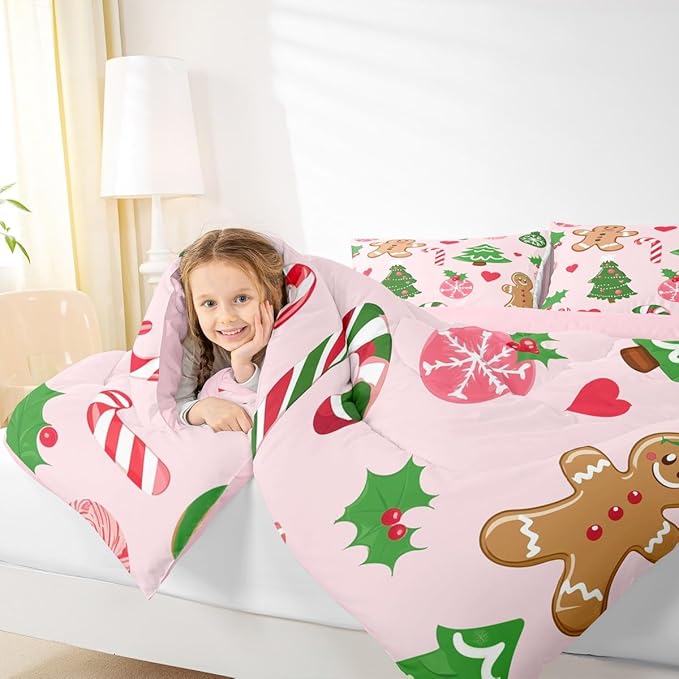 Feelyou Merry Christmas Kids Comforter Set King Size Gingerbread Man Bedding Set Christmas Decor Duvet Quilt for Kids Boys Girls Bedroom New Year Gift Decor Microfiber Ultra Soft Breathable