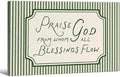 Christian Bible Verse Scripture Poster Praise God From Whom All Blessings Flow Wall Art 24x36 inch Framed Green Striped Religious Canvas Prints for Church Home Prayer Room Wall Decor