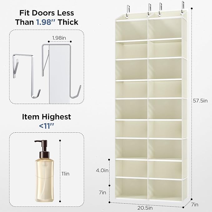 PureSpace 5-Tier Over The Door Organizer with 10 Side Mesh Pockets & Clear Windows, 80 lb Weight Capacity Hanging Storage for Bathroom, Bedroom, Nursery, Kitchen, Organizer Toys (Beige Clear wind)