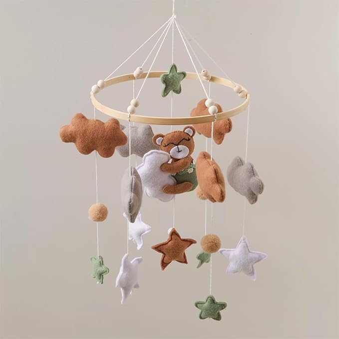 Baby Crib Mobile - Sleeping Bear Mobile for Crib, Felt Cloud Stars Nursery for Boys and Girls, Baby Nursery Hanging Decor (G)