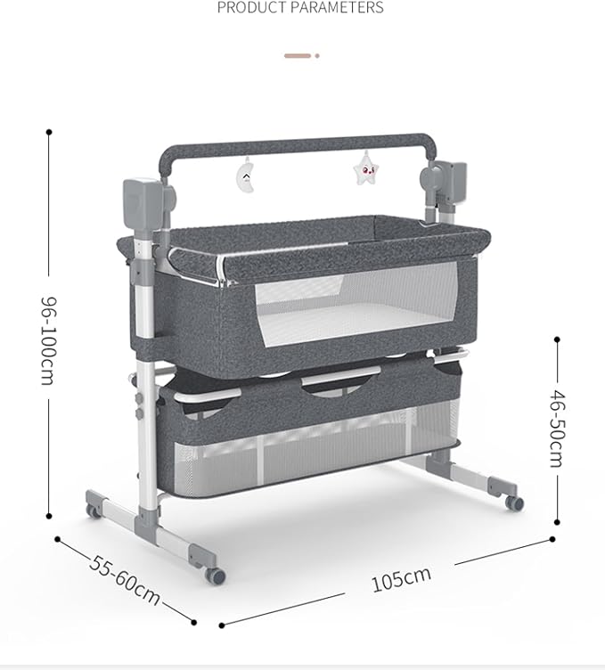 Electric Bluetooth Smart Next to Me Crib, Bassinet Cradle with Lullaby Music, Baby Bedside Crib for Newborn, Baby Co-Sleeper Cot with Mattress, Remote and 5 Swaying Gears (MG601-Grey)