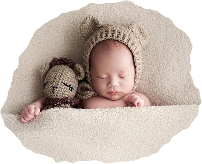 Zeroest Newborn Photography Outfits Boy Girl Bear Props Baby Photoshoot Crochet Bonnet Stuffed Animals for Newborn Photo