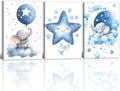 Nursery Canvas Wall Art Elephant Pictures Wall Decor Moon and Stars Painting Baby Boy Prints Cute Animal Poster Artwork for Kids Room Bathroom Decor Framed(Baby-1,24L x 36W x 3Pcs)