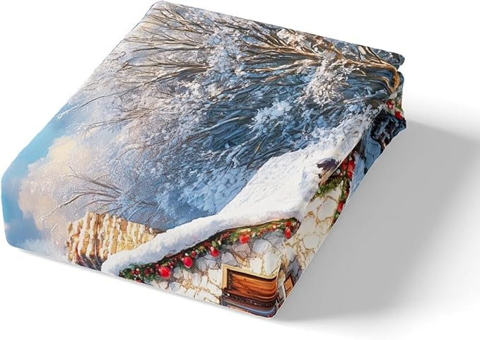 Manfei Christmas Duvet Cover Set Queen Size, Winter Snow Scenery Bedding Set for Kids Boys Girls Room Decor, Western New Year Comforter Cover, Soft Polyester Quilt Cover, 2 Pillowcases, No Comforter