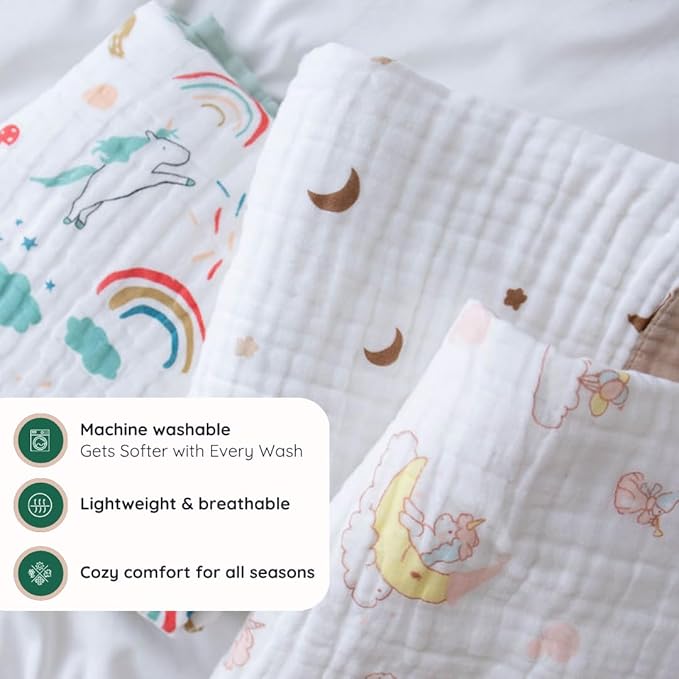 100% Cotton Muslin Baby Blanket | Soft & Breathable 6-Layer Baby Blanket | Lightweight Quilt for Newborns, Infants & Toddlers | Gender-Neutral (Teddy Bear)