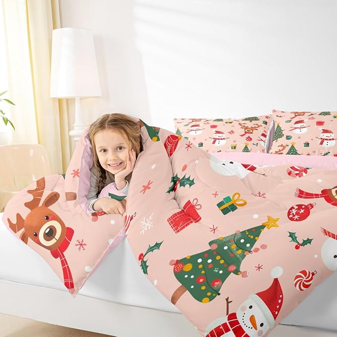 Feelyou Christmas Comforter Set Full Size Snowman Bedding Set for Kids Boys Girls Deer Xmas Tree Duvet Quilt New Year Gift Bedroom Decor Snowflake Microfiber 3 Pcs with 2 Pillow Cases