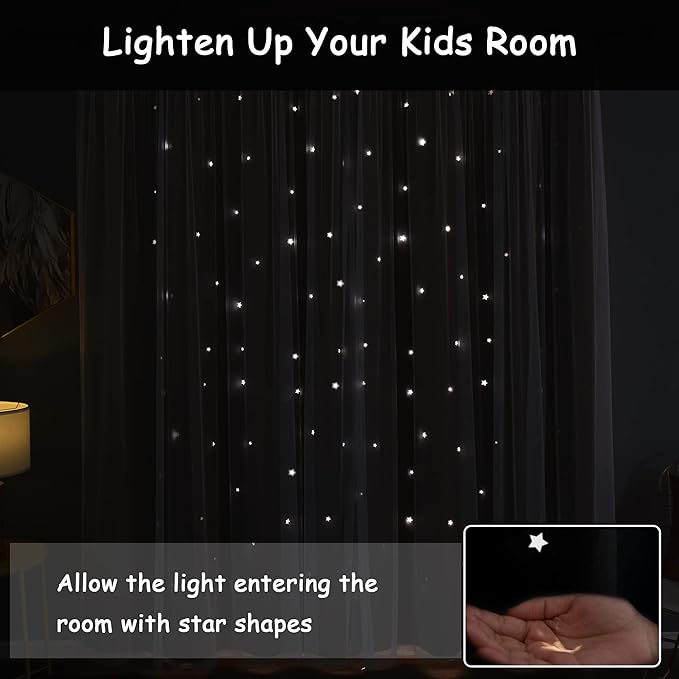 Kinryb Nursery/Kids/Girls Room Star Cut Out Blackout Rainbow Curtain with Sheer Overlay 2 Panels, Each 52 inch Wide,72 inch Length with White Gauze,Ombre Stripe Rainbow Curtains (2 Panels,52x72 Inch)