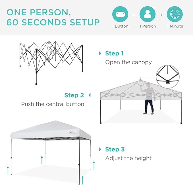 Best Choice Products 12x12ft 1-Person Setup Pop Up Canopy Tent Instant Portable Shelter w/ 1-Button Push, Case, 4 Weight Bags - White