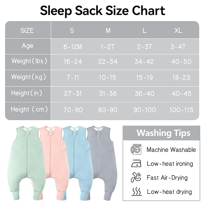 Rayon Made From Bamboo Sleep Sack 12-24 Months 0.5 Tog Ultra Soft Summer Toddler Sleep Sack 1t-2t with Feet 2-Way Zipper Lightweight Sleeping Bag Baby Wearable Blanket (2 Pack)-Blue & Gray