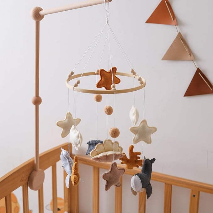 Handmade Crib Mobile - 240g Felt Animal | Soothing Nursery Decor | Gender Neutral Hanging Whale Clouds Room Decoration Christmas Birthday Gift