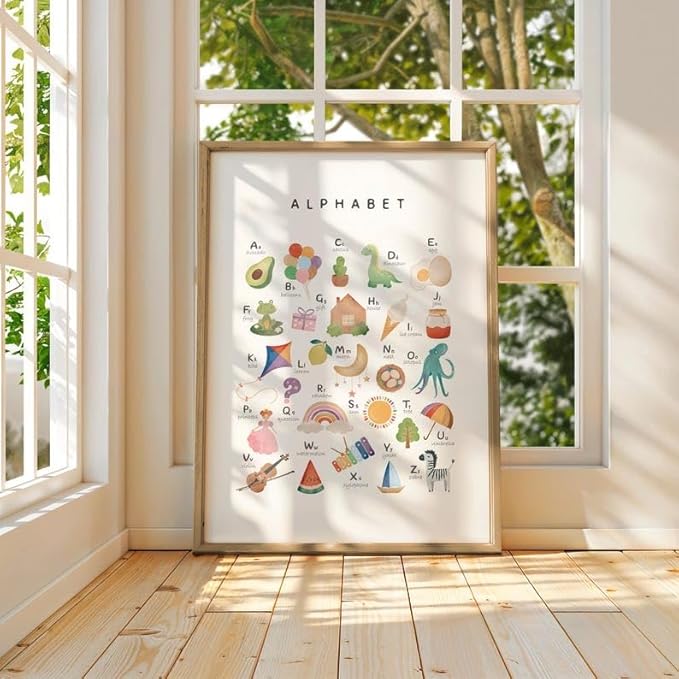 OZCONO Alphabet Numbers Poster, Vibrant ABC Counting Chart Kids, Playroom Wall Decor Art, Homeschool Education Guide (Unframed) (11x14)
