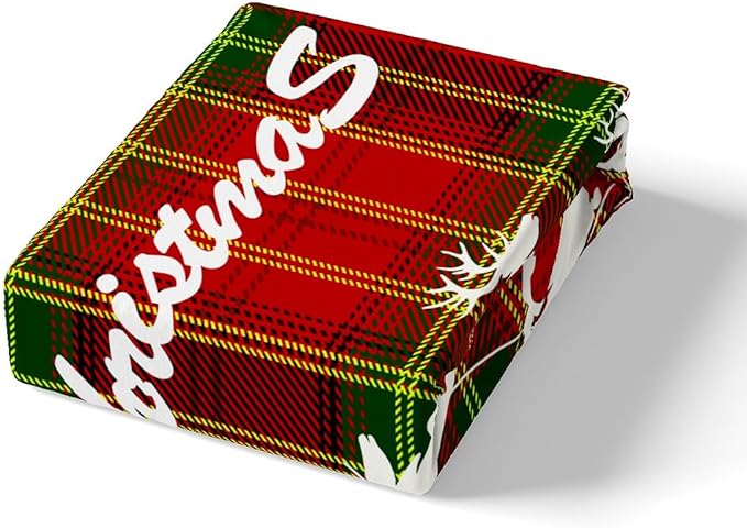 Manfei Christmas Duvet Cover Set Full Size, Deer and Snowflake Print Comforter Cover with 2 Pillowcases, Green Red Plaid Bedding Set 3pcs for Kids Boys Girls Lightweight Bedspread Cover,No Comforter