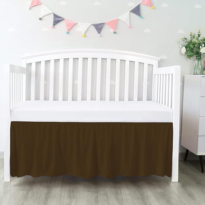 100% Egyptian Cotton, Nursery Crib Toddler (28" x 52" + 16") 800 Thread Count Crib Skirt Dust Ruffle, Bedding Skirts for Baby Boys or Girls, 16" Drop, Chocolate Solid