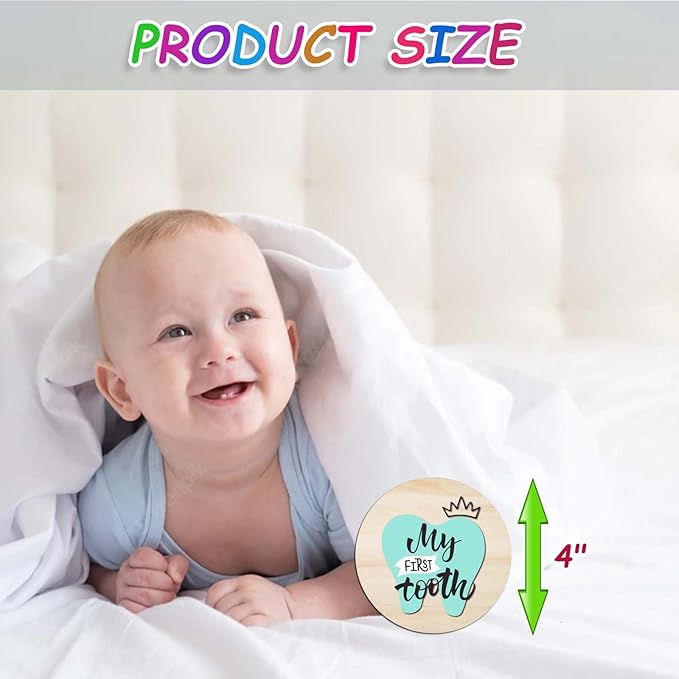 Baby First Holiday Milestone Cards, 7 Pack Double Sided Wooden Baby Milestone Signs for Newborn Girl or Boy, Baby Shower Cards Come with Organza Gift Bag (First Special Moments)
