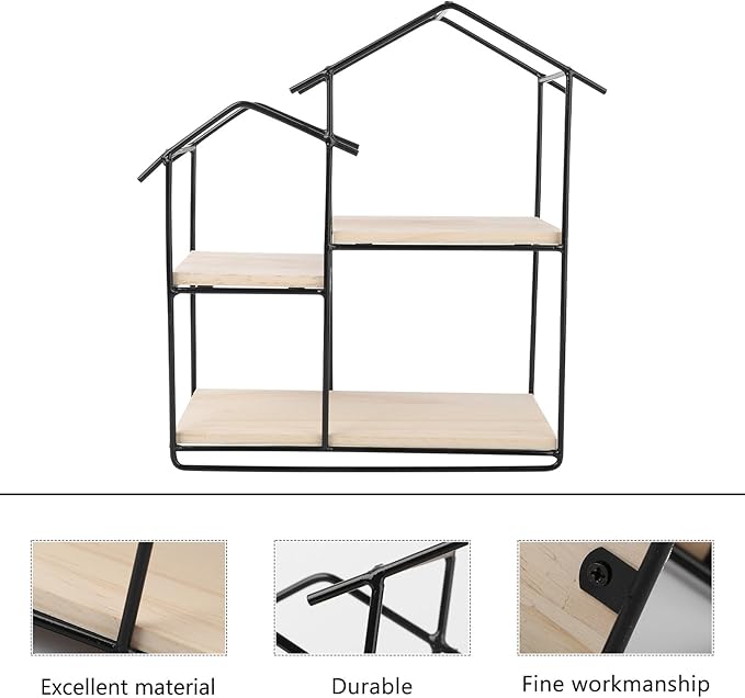 Modern Solid Wood Wall Shelf with Frame House-Shaped Wall-Hanging Storage Rack Stylish and Practical Floating Shelf for Home Kitchen Bedroom Organization