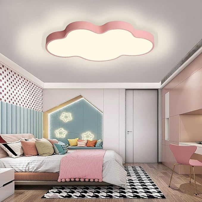 LED Modern Cloud Shape Recessed Ceiling Light, 23 Inch, 3000K-6000K Dimmable, 36W Pink Flush Mount for Living Room, Bedroom