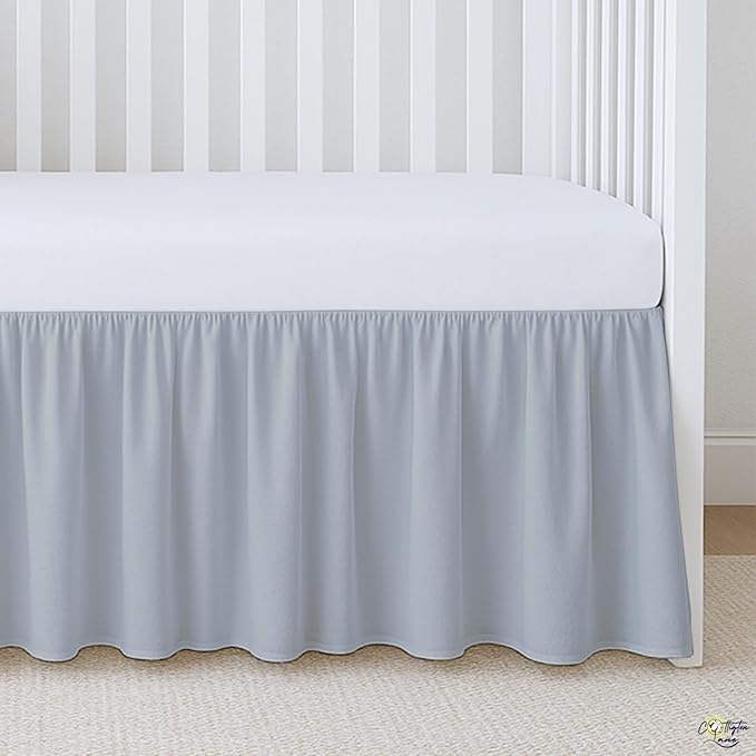 Cottington Lane Light Grey Crib Skirt Dust Ruffle, 100% Natural Cotton, Soft, Durable Nursery Crib Toddler Bedding Skirt for Baby Girls or Boys, Fits Standard Cribs 28" x 52" with 14" Drop