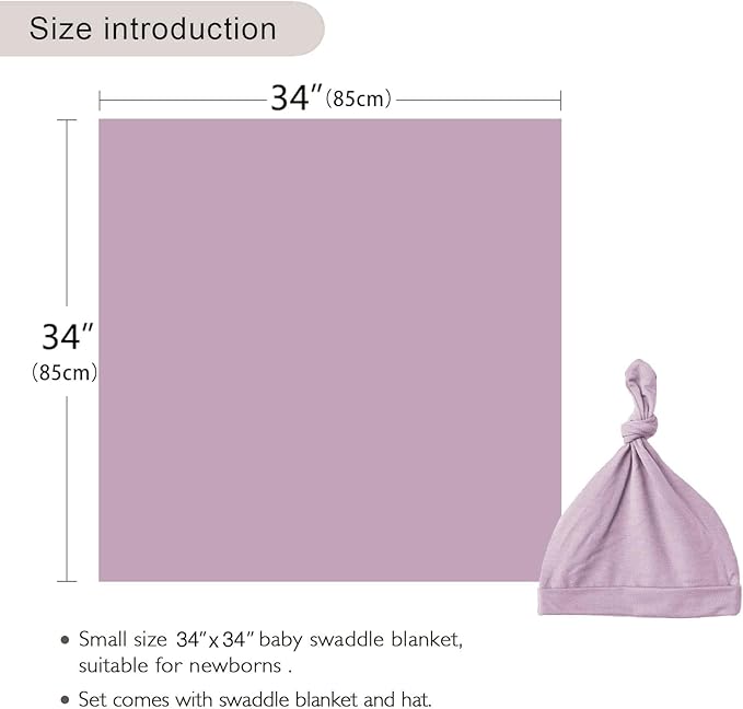 Newborn Swaddle Blanket with Hat Set Baby Swaddle Set Hospital Receiving Blankets for Girls Boys(Mauve)
