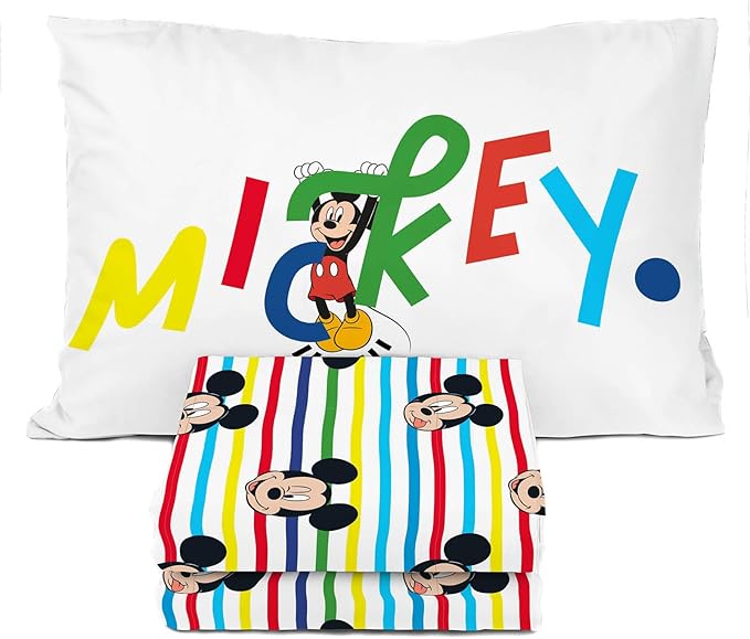 Sunny Side Up Disney Mickey Mouse Twin Sheet Set - 3 Piece Kids Bedding Set Includes Pillow Cover - Super Soft Microfiber Sheets