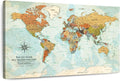 ElephantStock - Personalized Wanderer Push Pin World Map Wall Art - Horizontal Canvas Wall Art - Living Room Wall Decor - Digital Art Map Canvas Art - Orange And Blue Decor - 39" x 26"
