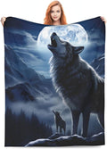 Snowy Mountain Wolf Blanket Gifts Moonlit Night Wolves Flannel Throw Blankets for Home Decor Couch Bed Sofa Soft Fuzzy Lightweight for All Season 60x50 Inches