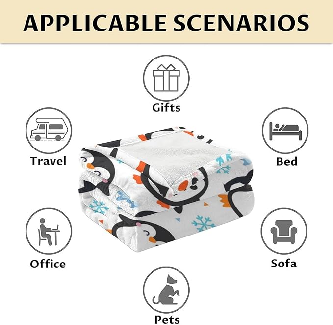 Penguin Gifts for Adult - 60" x 80" Inches Cute Penguin Throw Blanket for Girls - White Soft Furry Throws for Sofa, Bed & Living Room