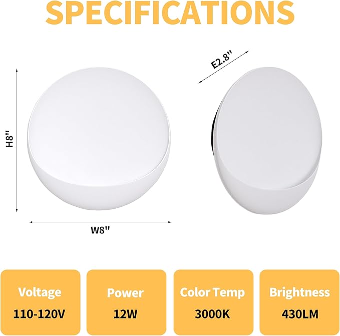 Hyunbae Modern LED Wall Sconce, 8'' Round Wall Lights Outdoor Hardwired Up and Down Wall Mount Light for House,Patio,Porch,Hallway Corridor Light Fixture, Outdoor Wall Lighting 3000K Warm White