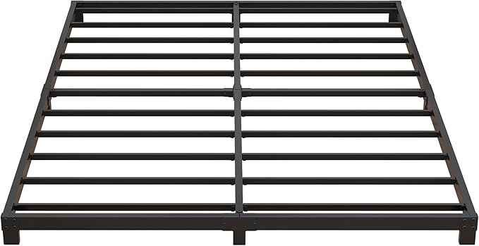 4 Inch Bed Frame Queen Size Low Profile, Queen Bed Frame No Box Spring Needed, Heavy Duty Metal, Easy Assembly, Black