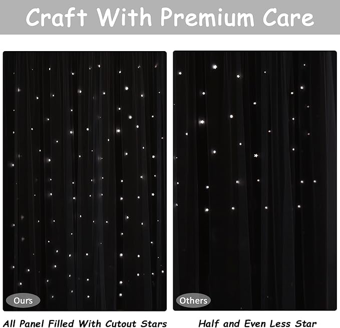 Kinryb Sheer Overlay Curtains for Girls Bedroom,84 Inches Grey Panle,2 Free Tiebacks Double Layer Curtains for Bedroom,Star Cutout Panle for Kids Room(52W*84L Inches,2 Panel Greyish White)