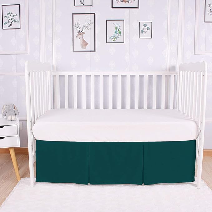 Box Pleated Mini Crib Bed Skirt Premium 100% Cotton 800 Thread Count Nursery Crib Toddler Bedding Crib Bedskirt for Baby Boys or Baby Girls, (24" x 38") + 10" Drop Lenght - Teal Solid