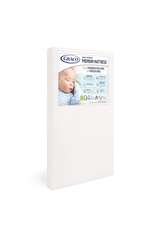 Graco Theo Crib and Mattress Nursery Essentials Pack (White) – GREENGUARD Gold Certified Baby Crib & Crib Mattress, Cribs with Mattress Included, Convertible Crib, Baby Mattresses for Crib
