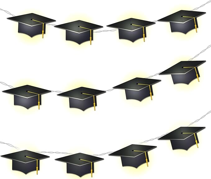 VIHOSE Graduation Decorations Class of 2025 Grad Cap String Lights 20 LED 10 ft Hanging Garland Banners Battery Operated for Wall 2025 Middle School Graduation Gifts Party Supplies