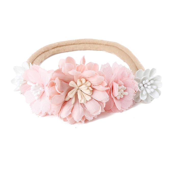 cherrboll 3pcs Baby Girl Flower Headbands, Super Soft & Stretchy Nylon Floral Hairbands for Newborn Toddler