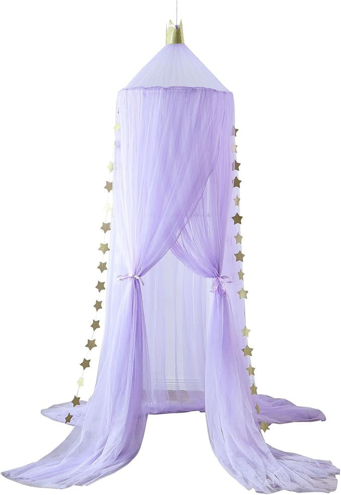 Princess Bed Canopy for Girls and Kids Hanging Mosquito Net for Baby Crib Nook Castle Game Tent Nursery Play Room Decor(Purple)