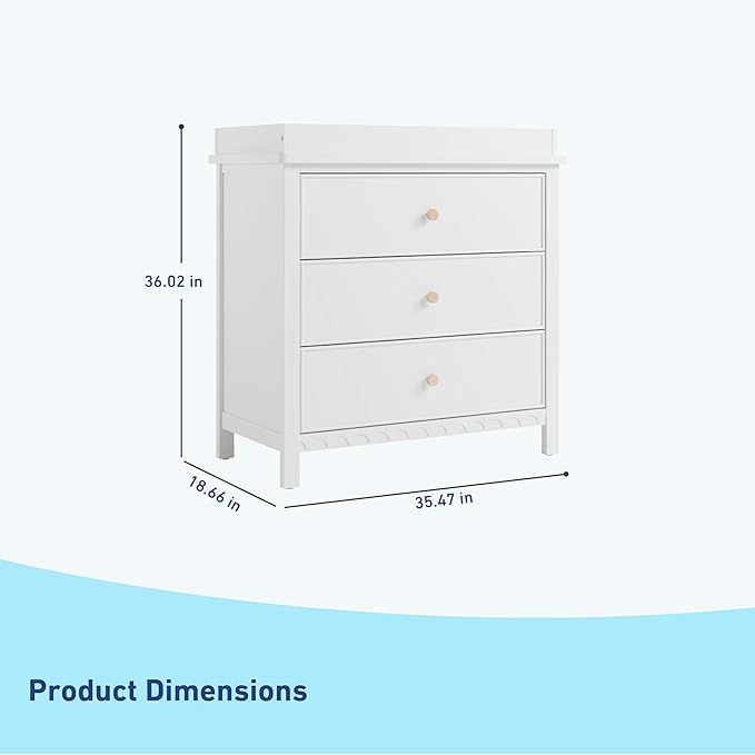 Graco Sasha 3-Drawer Chest with Changing Table Topper (White) – GREENGUARD Gold Certified, Nursery Bedroom Wood Chest with Spacious Storage, Interlocking Drawer System, Pre-Installed Tracks
