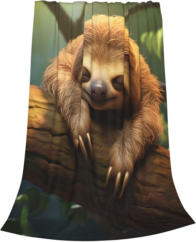 Cute Asleep Sloth Blanket Gifts for Kids Adults Women Flannel Throw Blankets for Home Couch Bed Sofa Soft Fuzzy Lightweight Decor All Season 60x50 Inches